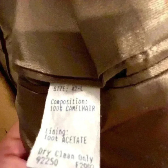 Andrew Fezza Men's Tan Camel Hair Blazer Size 42L Business Two-Button - Picture 9 of 10